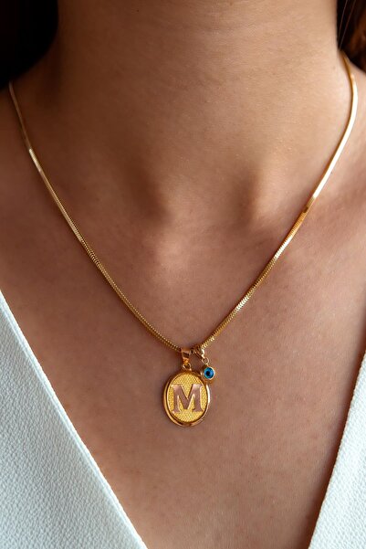 SEMİZ KUYUMCULUK Nazar Boncuklu Altın M Harf Kolye