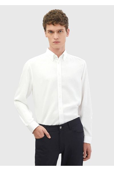 Ramsey Λευκό μονόχρωμο πουκάμισο Casual Fit Woven Casual