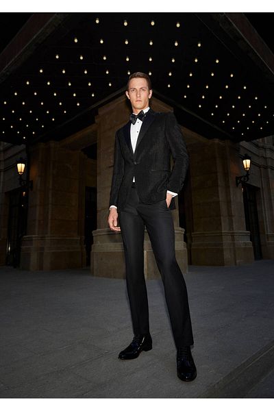 Ramsey Black Patterned Slim Fit Double Breasted Collar Tuxedo Dress - Thin&taller