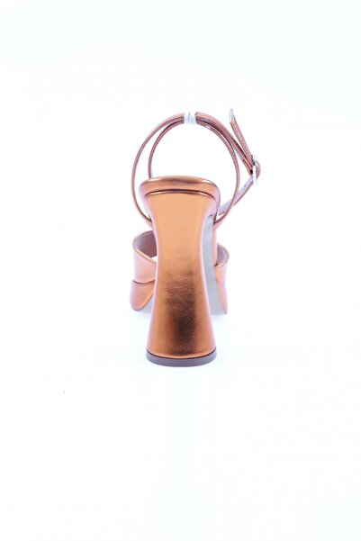 DGN 3587-23y Orange Crystal Thick Heeled and Metallic Women's Sandals