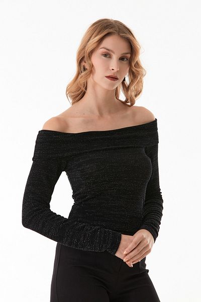 Fulla Moda Glittery μπλούζα με γιακά Madonna