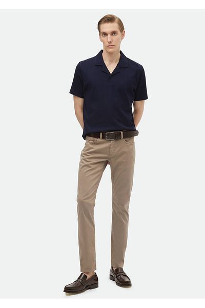 Ramsey Μπλουζάκι Jacquard Navy Blue Cuban Collar 100% βαμβάκι