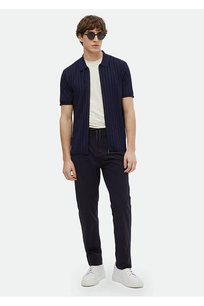 Ramsey Navy Blue Polo Collar Jacquard Cardigan