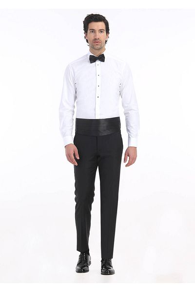 Ramsey Κλασικό γιακά Λευκό Slim Fit Tuxedo πουκάμισο - Διπλή μανσέτα