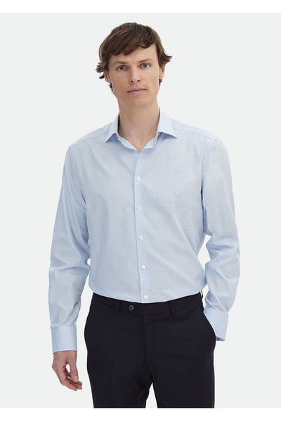 Ramsey Μπλε Classic Fit Woven 100% βαμβακερό πουκάμισο - Κανονική εφαρμογή
