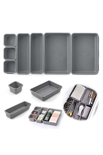 COOYA 16pcs Drawer Finishing Set,Multifunctional Desktop Cosmetic Kitchenware Stationery Separator Drawer
