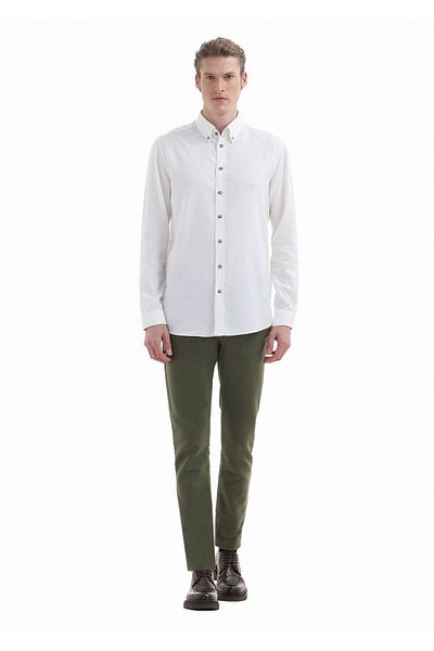 Ramsey Ecru Casual Wool Blended Plain Regular Fit Shirt