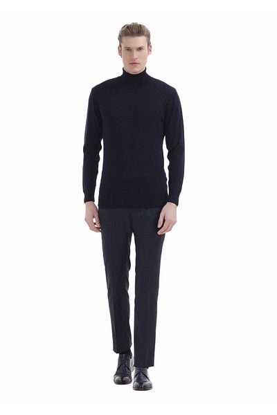 Ramsey Πλεκτό 100% μαλλί Navy Blue Full Turtleneck Απλό πλεκτό