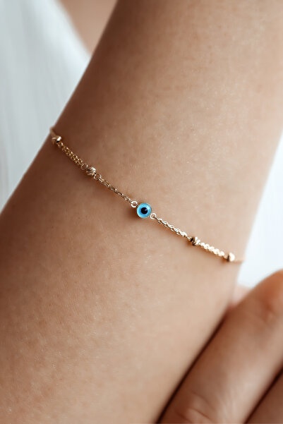 SEMİZ KUYUMCULUK Dorica Toplu Nazar Boncuklu Minimal Altın Bileklik