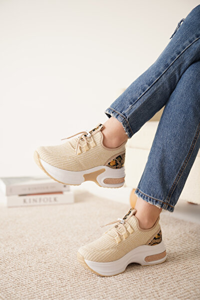 Cananın Pabuçları MDN 265 YÜKSEK TABAN TAŞLI BAĞCIKLI SPOR AYAKKABI