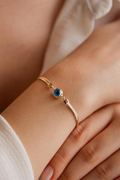 SEMİZ KUYUMCULUK Nazar Boncuklu Yılan Zincir Altın Bileklik