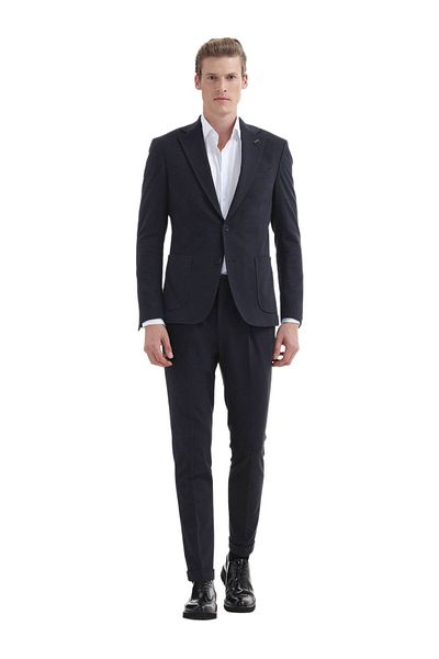 Ramsey Navy Blue Slim Fit Cotton Blended Knitted Dress Set - Zeroweight