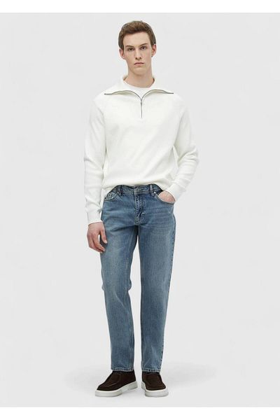 Ramsey Ecru Half Turtleneck Plain Knitted Knitwear