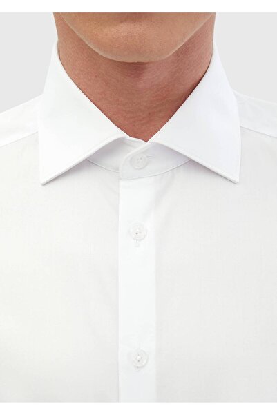Ramsey Beyaz Düz Slim Fit Dokuma Klasik %100 Pamuk Gömlek