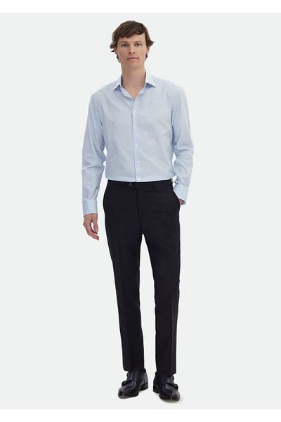Ramsey Μπλε Classic Fit Woven 100% βαμβακερό πουκάμισο - Κανονική εφαρμογή