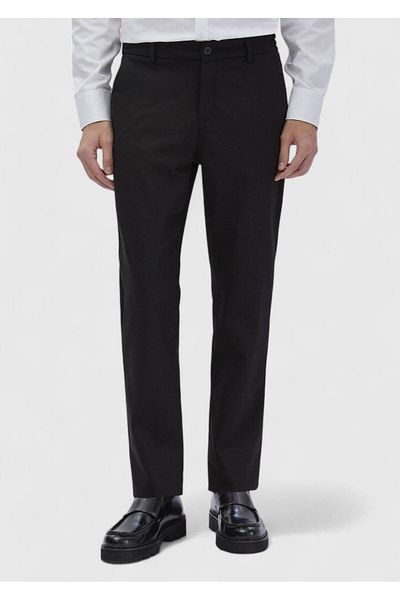 Ramsey Μαύρο ίσιο υφαντό Jogging Fit Casual βαμβακερό παντελόνι
