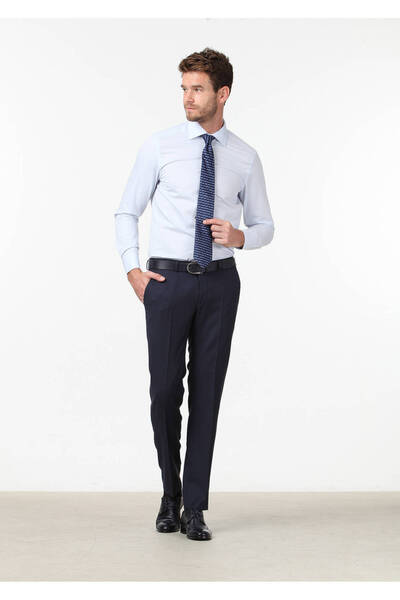 Ramsey Ανοιχτό μπλε ίσιο πουκάμισο με κανονική εφαρμογή, υφαντό κλασικό βαμβακερό πουκάμισο