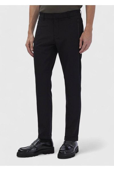 Ramsey Μαύρο ίσιο πλεκτό παντελόνι Jogging Fit Casual