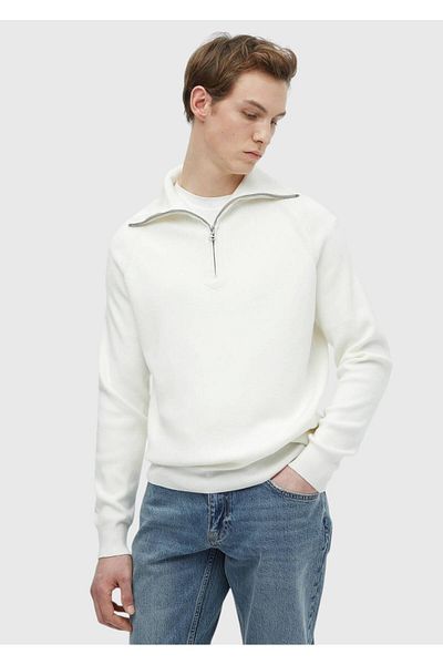Ramsey Ecru Half Turtleneck Plain Knitted Knitwear