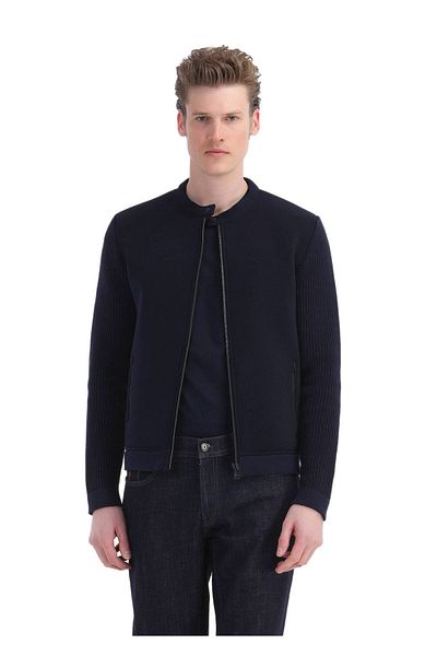 Ramsey Ζακέτα με λαιμόκοψη Navy Blue Knit-Cotton Blend