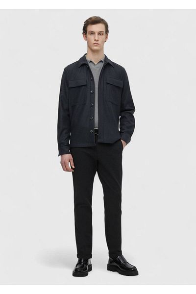 Ramsey Anthracite Plain Casual Fit Υφαντό 100% μάλλινο πουκάμισο