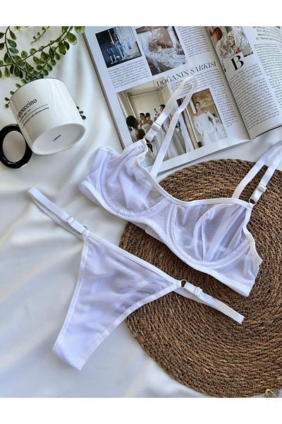 İNKO İÇ GİYİM Cadou de Ziua Îndrăgostiților Costum de sutien din tul simplu, fără cupe, cu sârmă (BRA-TANGA)
