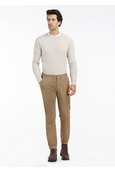 Ramsey Crew Neck Beige Jacquard Wool Blended Knitwear