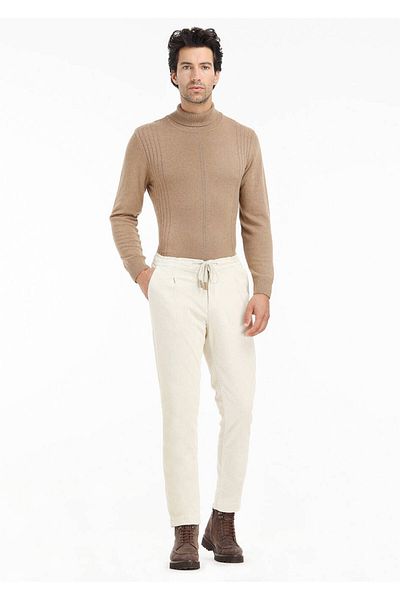 Ramsey Velvet Ecru Corduroy Jogging Pants - Cotton Blended, Casual