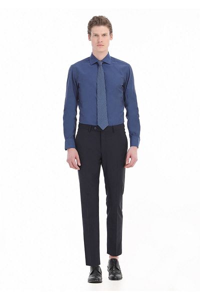 Ramsey Πουκάμισο με κλασικό βαμβακερό μείγμα Navy Blue Slim Fit