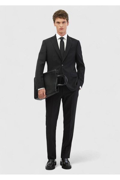 Ramsey Black Plain Modern Fit 100% Wool Suit