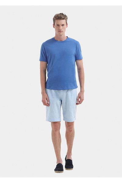 Ramsey Μπλουζάκι Blue Plain Crew Neck 100% βαμβακερό