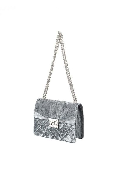 Miniso Velvet Crossbody Bag with Chain - Grey - 23x17 cm
