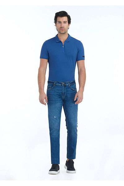 Ramsey Παντελόνι Indigo Straight Slim Fit τζιν από βαμβακερό μείγμα