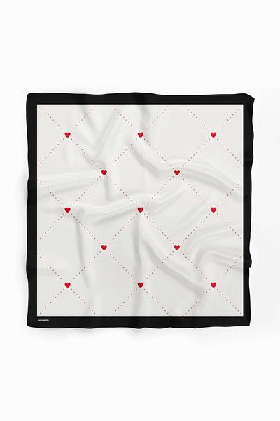 Modabutik Women's Square Heart Patterned Bandana 50x50 Red Dg0268-22 Snz