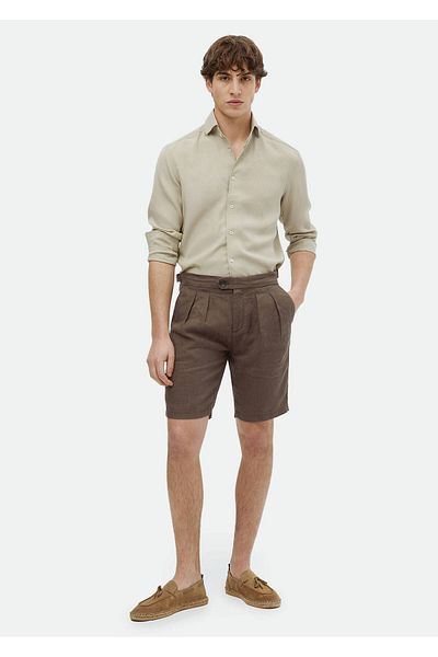 Ramsey Bermude din in maro - țesătură simplă, crocodil, casual 100% in