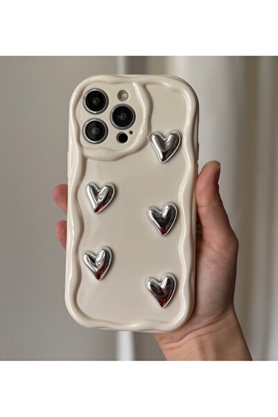 FİŞNEİLETİŞİM حافظة آيفون 14 بروماكس المتوافقة مع اللون الفضي على شكل قلب