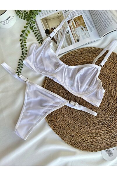 İNKO İÇ GİYİM Δώρο για την Ημέρα του Αγίου Βαλεντίνου Σετ σουτιέν από απλό τούλι χωρίς κύπελλα (ΣΟΥΤΙΕΝ-ΤΑΝΓΑ)