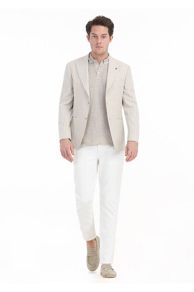 Ramsey Μπουφάν με μπεζ ρίγες Zeroweight Slim Fit Cotton Blend