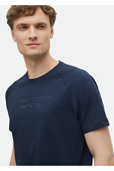 Ramsey Μπλουζάκι με λαιμόκοψη 100% βαμβακερό μπλε ναυτικό