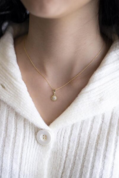 SEMİZ KUYUMCULUK Taşlı Modern Güneş Altın Kolye