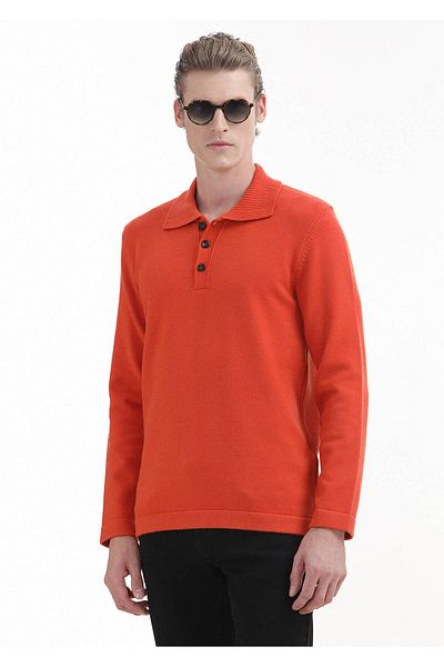 Ramsey Πορτοκαλί μονόχρωμο πλεκτό πουλόβερ - Half Turtleneck