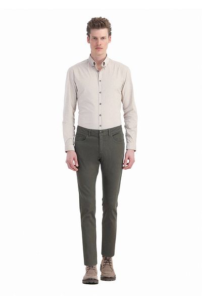 Ramsey Χακί μοτίβο Slim Fit Cotton Blend - Casual Παντελόνι