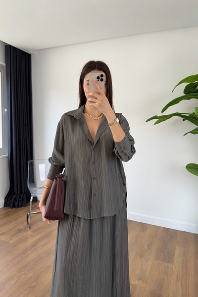 BİRCANÇİL Velanna Smoked Shirt Skirt Set