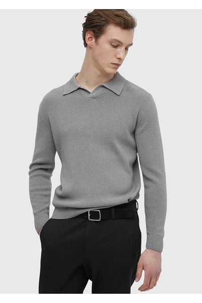 Ramsey Πλεκτό με γκρι γιακά Polo με απλό μάλλινο μείγμα