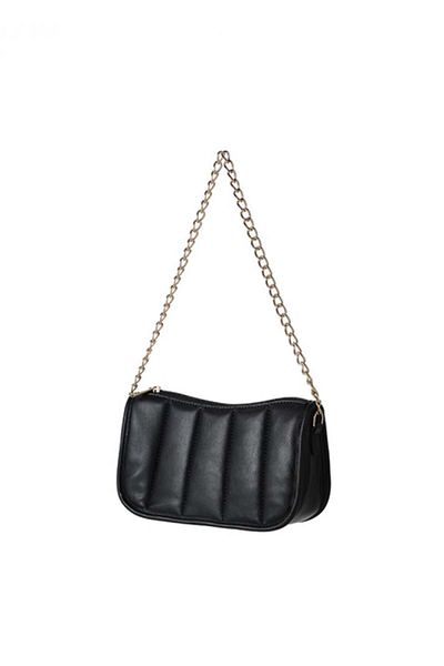 Miniso Quilted Shoulder Bag with Chain - Black