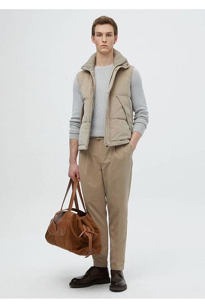 Ramsey Beige Cotton Blended Woven Sports Vest