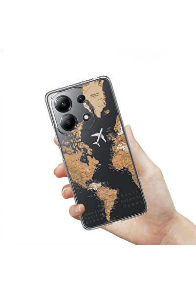 Merwish Redmi Note 13 Pro 4G Uyumlu Dünya Harita Desenli Şeffaf Kılıf Kapak