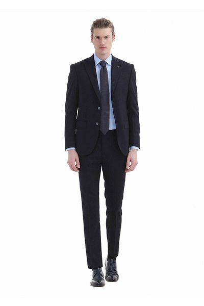 Ramsey Navy Blue Striped Wool Blend - Modern Fit Suit