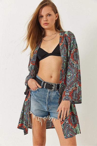 Bianco Lucci Kimono scurt din viscoză cu model pentru femei 60261495
