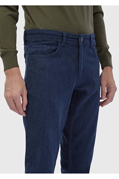 Ramsey Blue Straight Slim Fit Denim Cotton Blended Trousers